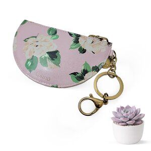 ban.do Floral Keychain Coin Pouch | Pink Half-Moon Zip Wallet
